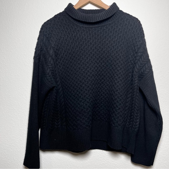AYR Women Chunky Knit Le Square Sweater XL Black Boxy Extra Fine Merino Wool - Picture 1 of 8